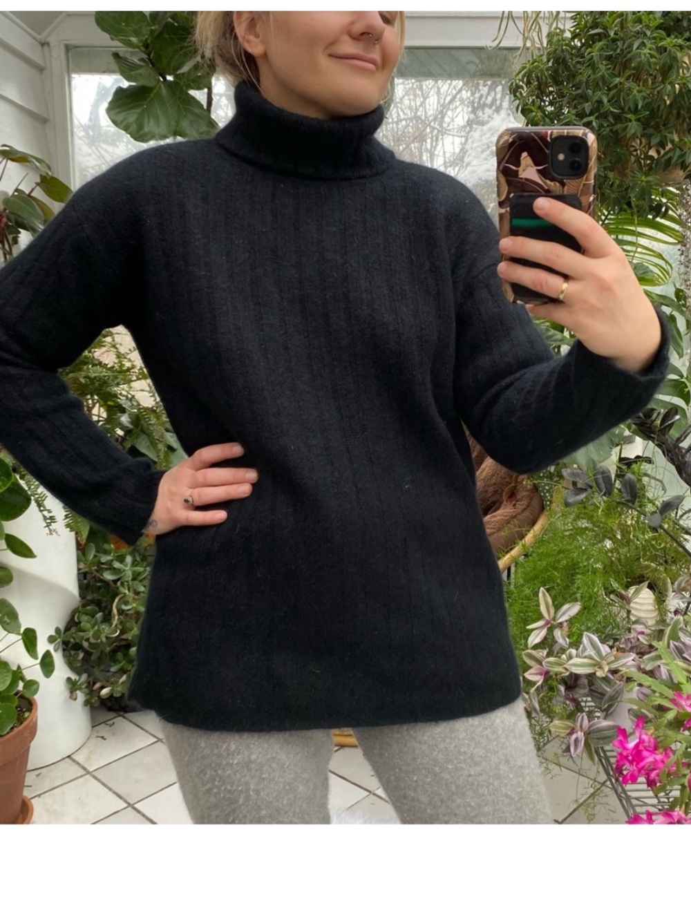 Vtg cotton black ribbed turtleneck Large